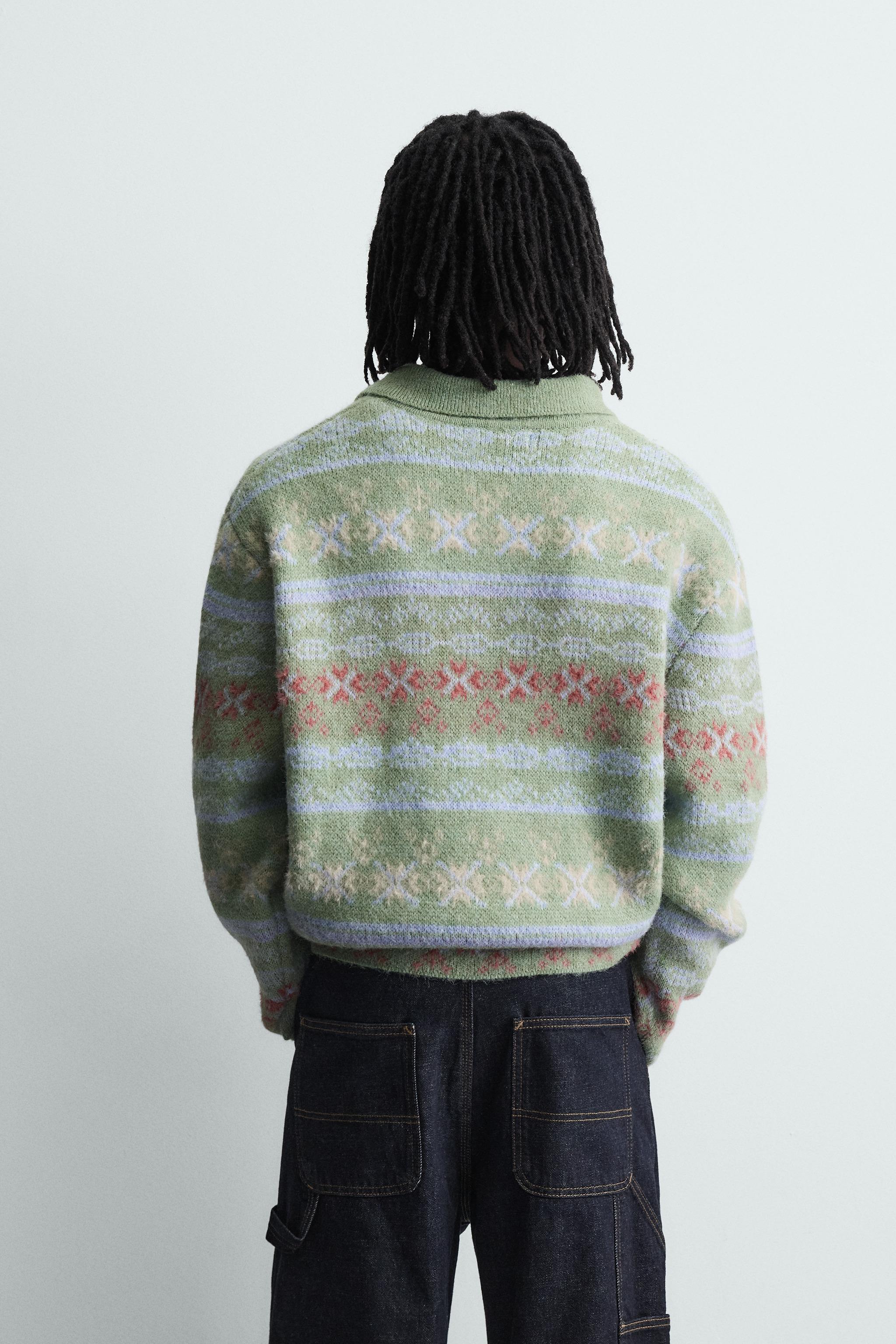 GEOMETRIC TEXTURED JACQUARD KNIT POLO SHIRT